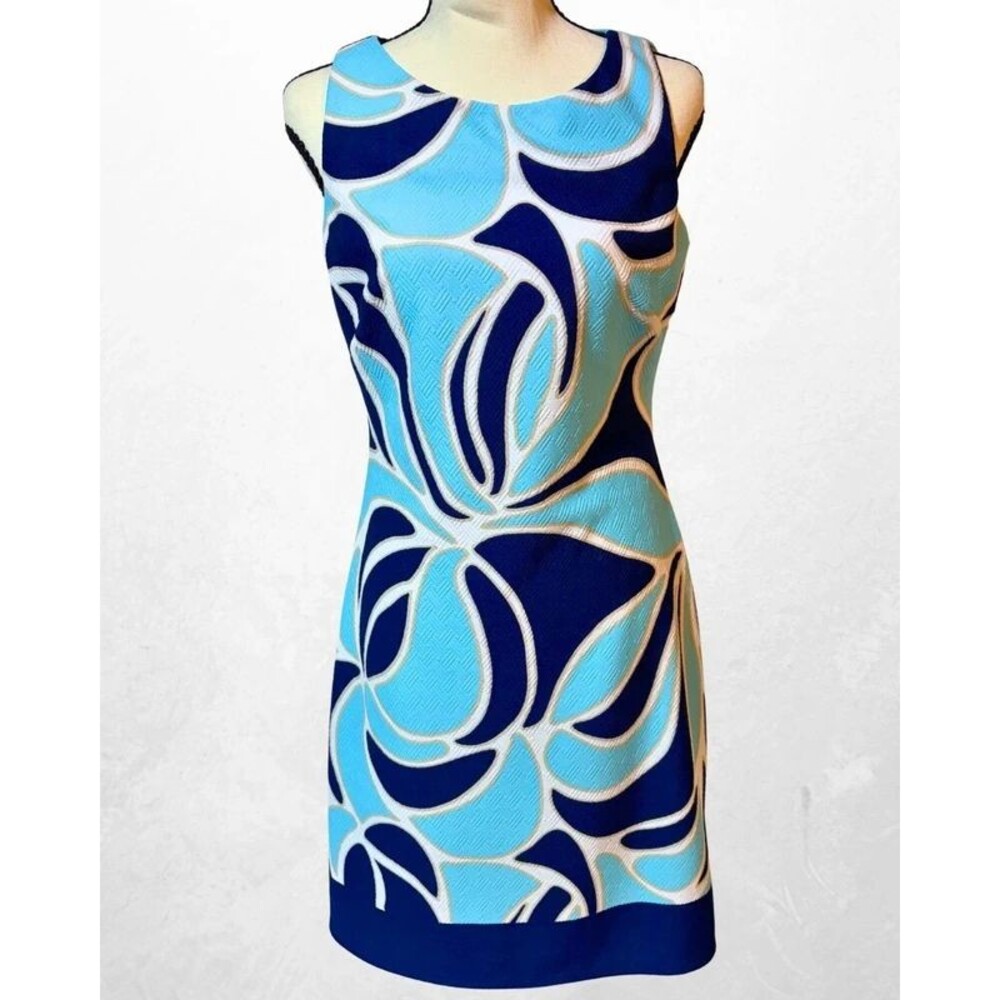 American Living Blue Navy Abstract Print Sleeveless Shift Dress Size 4